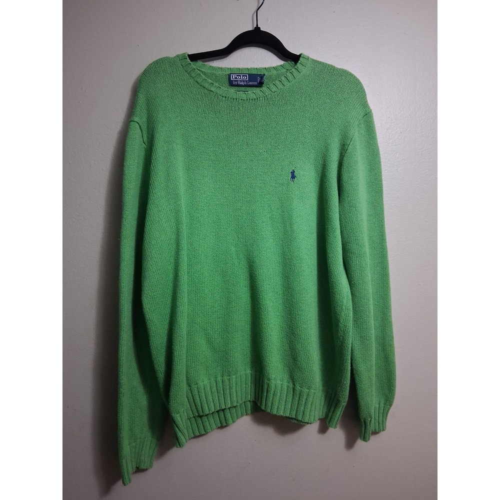 Polo Ralph Lauren Green Cotton Knit Crew Neck Pony Logo Sweater Womens Large